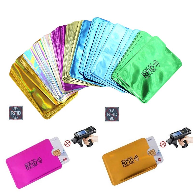JUMISEE (60 Pack) Holographic RFID Blocking Sleeves, Card Holder Blocking Bank Anti thief Wallet Protect Case Credit Cards Case Safety Identity Theft Prevention - Image 1